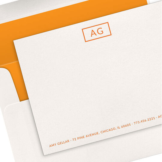 Bold Frame with 2 Initials Letterpress Flat Note Cards